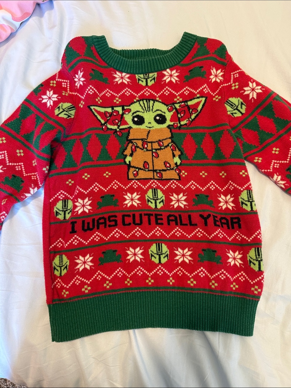 Baby Yoda "I Was Cute All Year" Red & Green Holiday Sweater